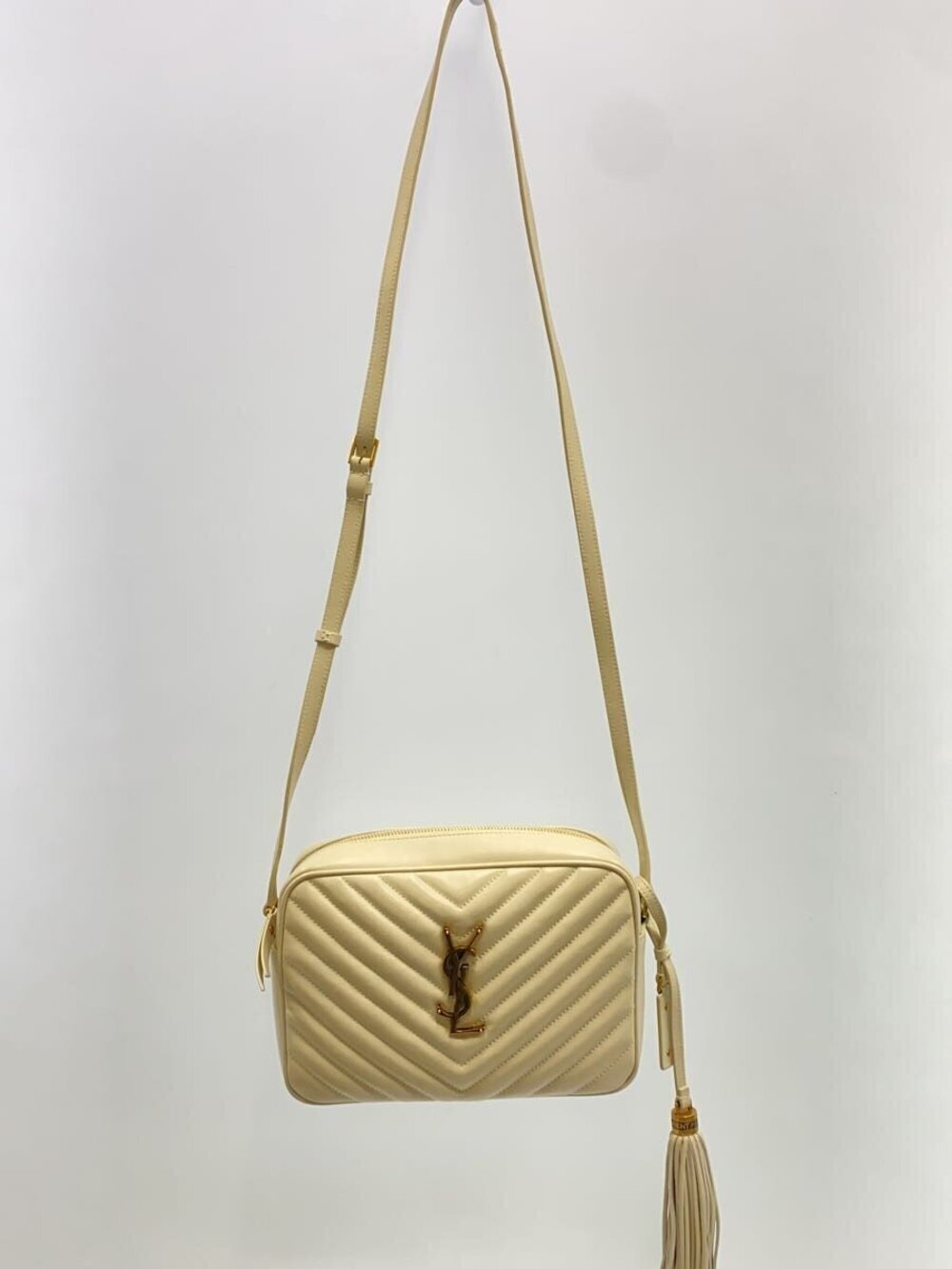 Saint Laurent cream Lou Camera Bag chevron quilted Cassandre